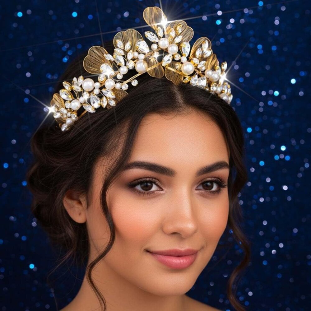 Gold Flower Crown Hair Accessories for Women Bridal Wedding Festival